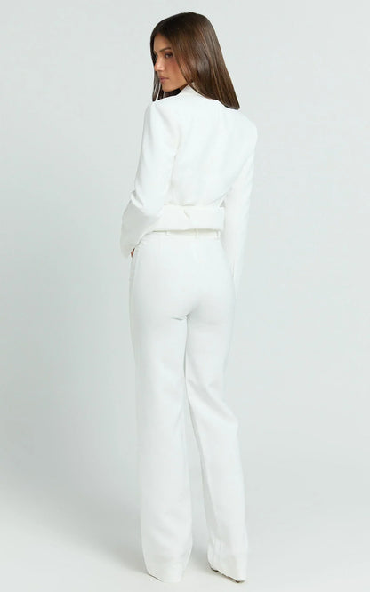 Sally Pants - Mid Waisted Straight Leg Tailored Pants in White