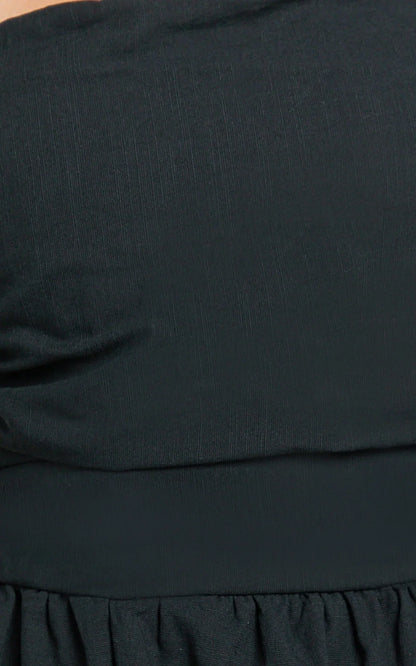 Polly Midi Dress - Strapless Ruched Dress in Black
