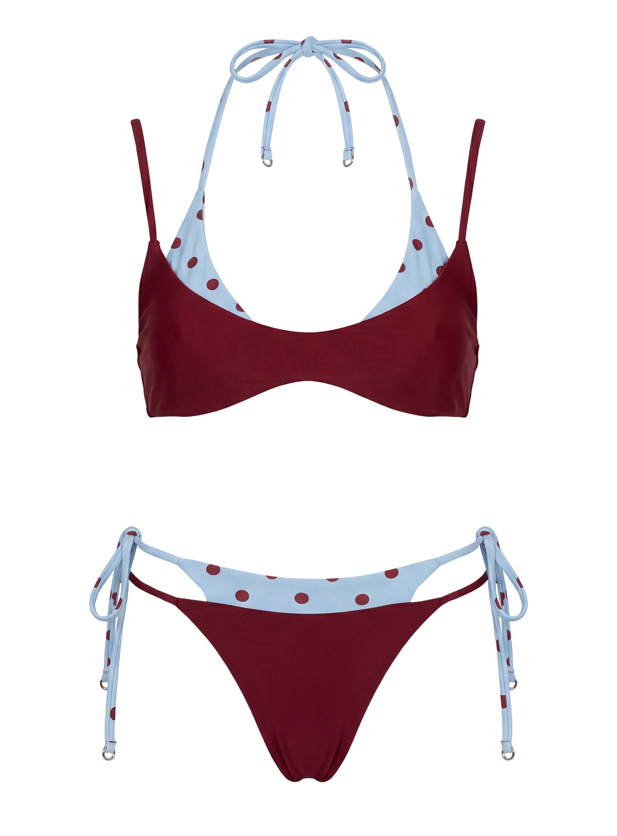 Andrei Layered Triangle Bikini Top Red / Blue Polka Dot