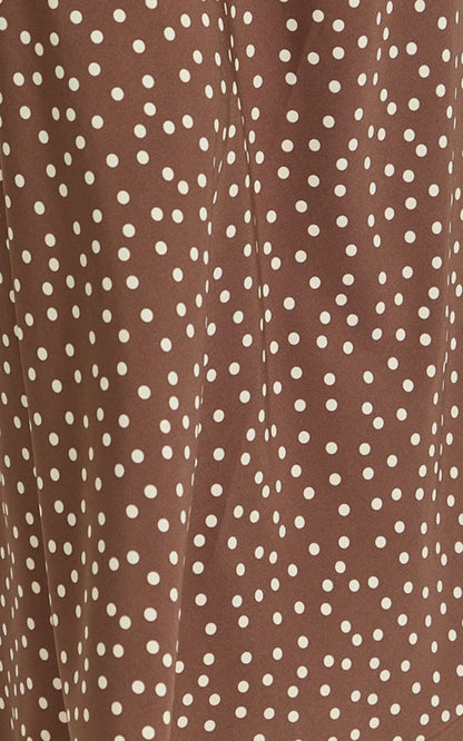 Ruby Maxi Skirt - High Waisted Bias Cut Skirt in Chocolate Polka Dot
