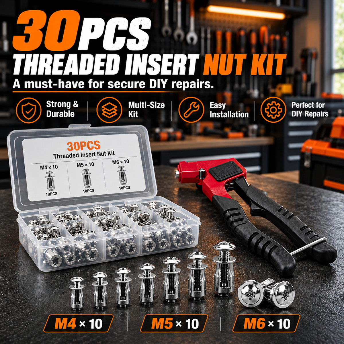 🔩 30PCS M4 M5 M6 Threaded Insert Nut Set for Repairs