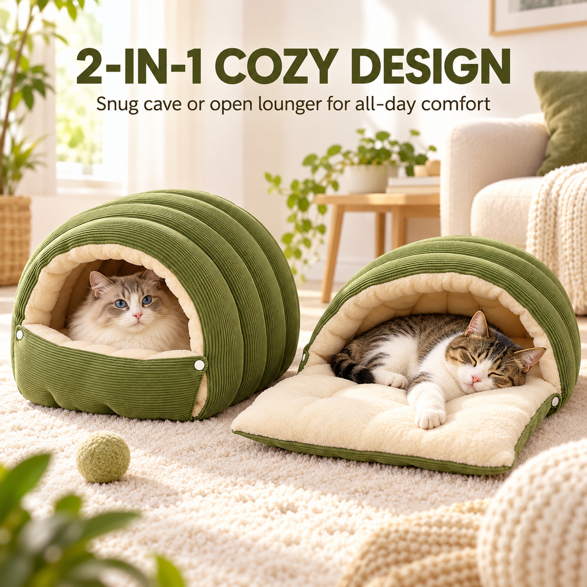 🎉 Anniversary Sale - Cozy 2-in-1 Pet Cave Bed with Sherpa Lining & Removable Cushion
