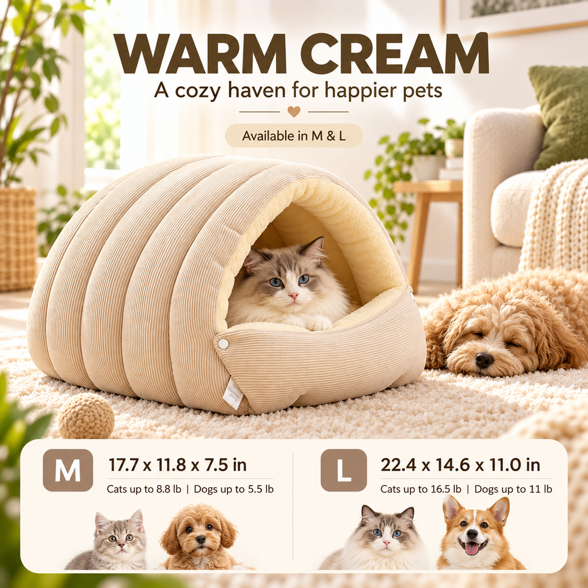 🎉 Anniversary Sale - Cozy 2-in-1 Pet Cave Bed with Sherpa Lining & Removable Cushion