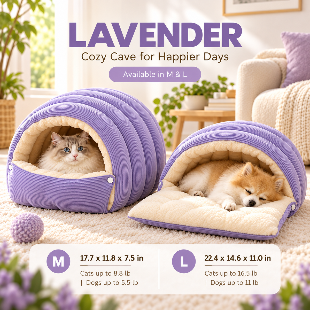 🎉 Anniversary Sale - Cozy 2-in-1 Pet Cave Bed with Sherpa Lining & Removable Cushion