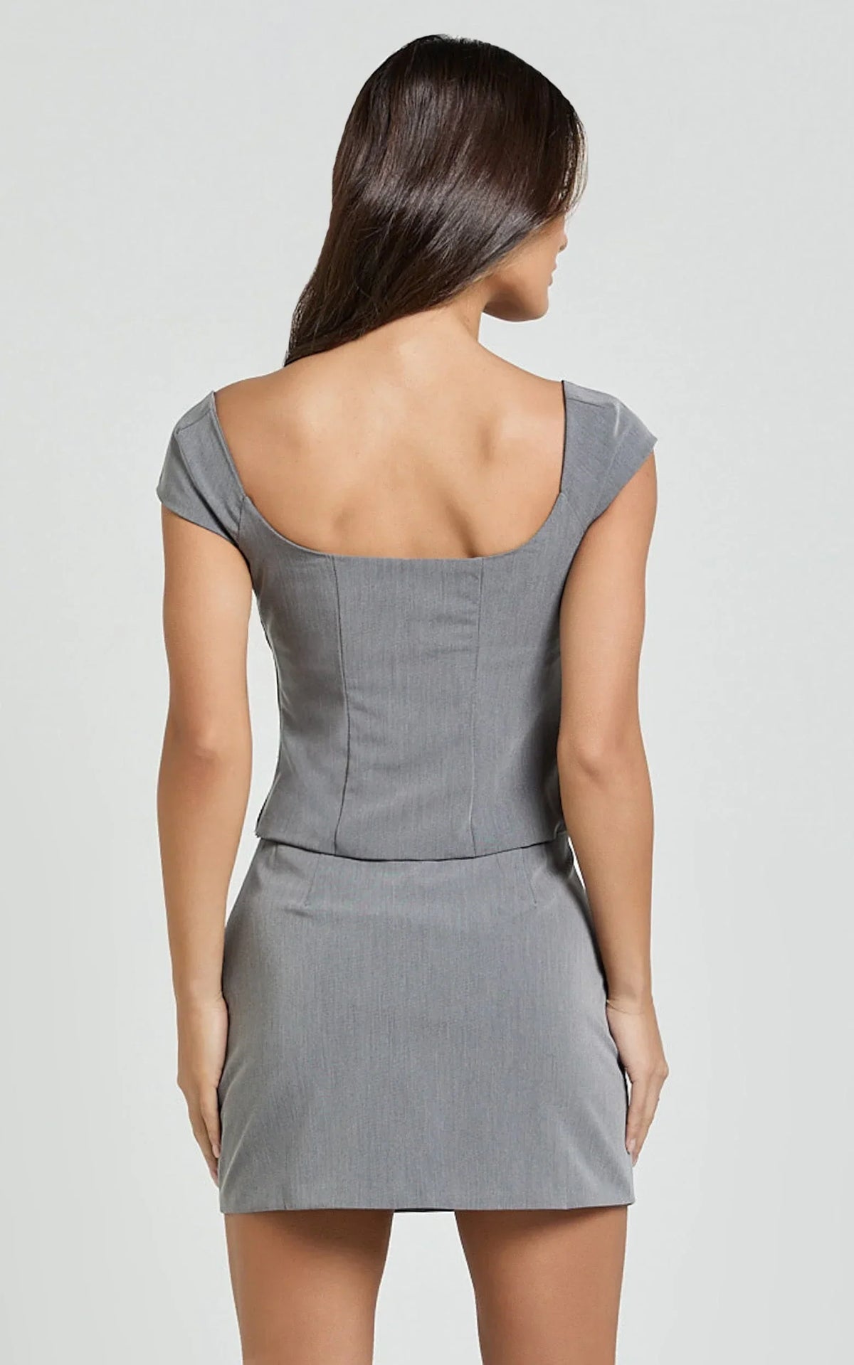 Pauline Mini Skirt - Tailored Column Mini Skirt in Grey