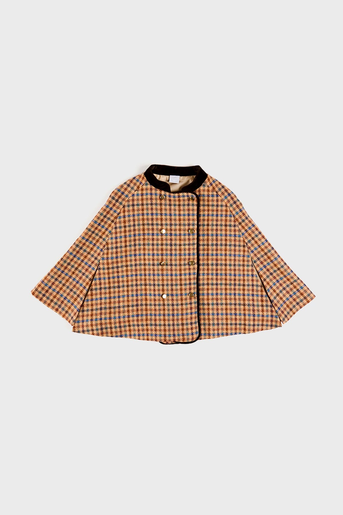 Checked Double Breasted Cape in Brown