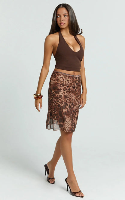Rhena Midi Skirt - Knee Lenght Slip Skirt in Multi
