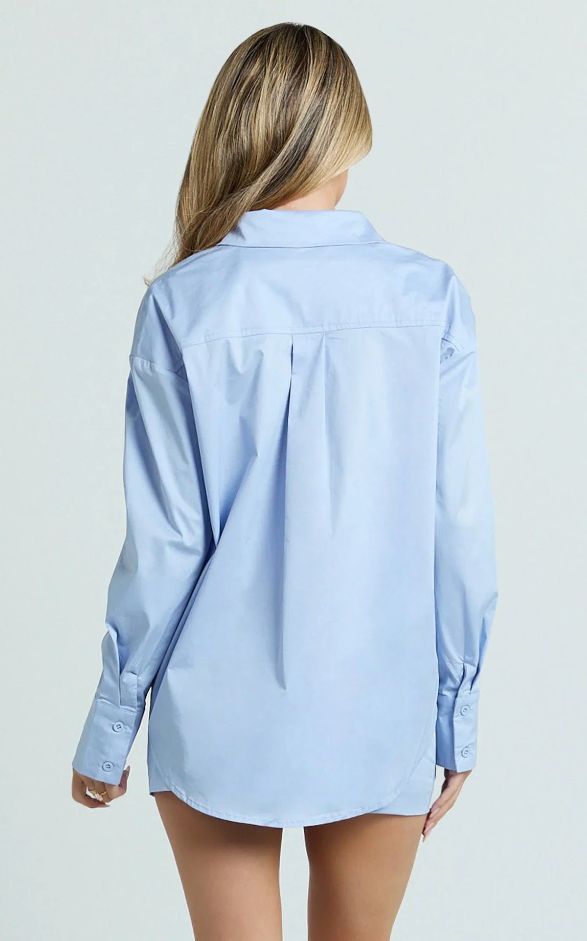 Noemie Top - Over Sized Button Down Shirt in Cornflower Blue