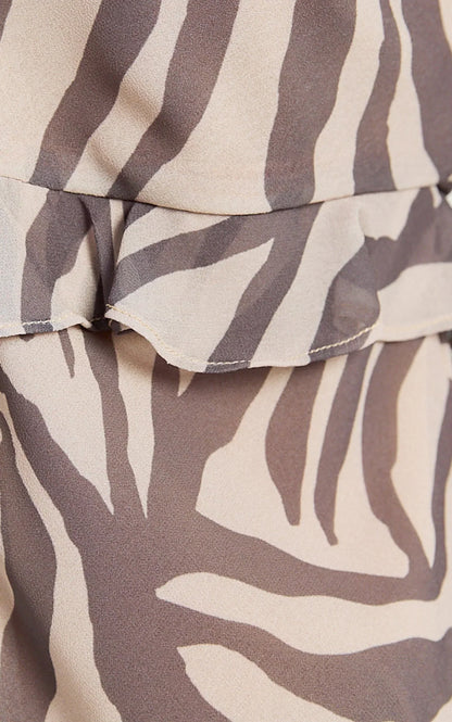 Rita Top - Georgette Tie Front Flared Sleeve Top in Abstract Zebra Print