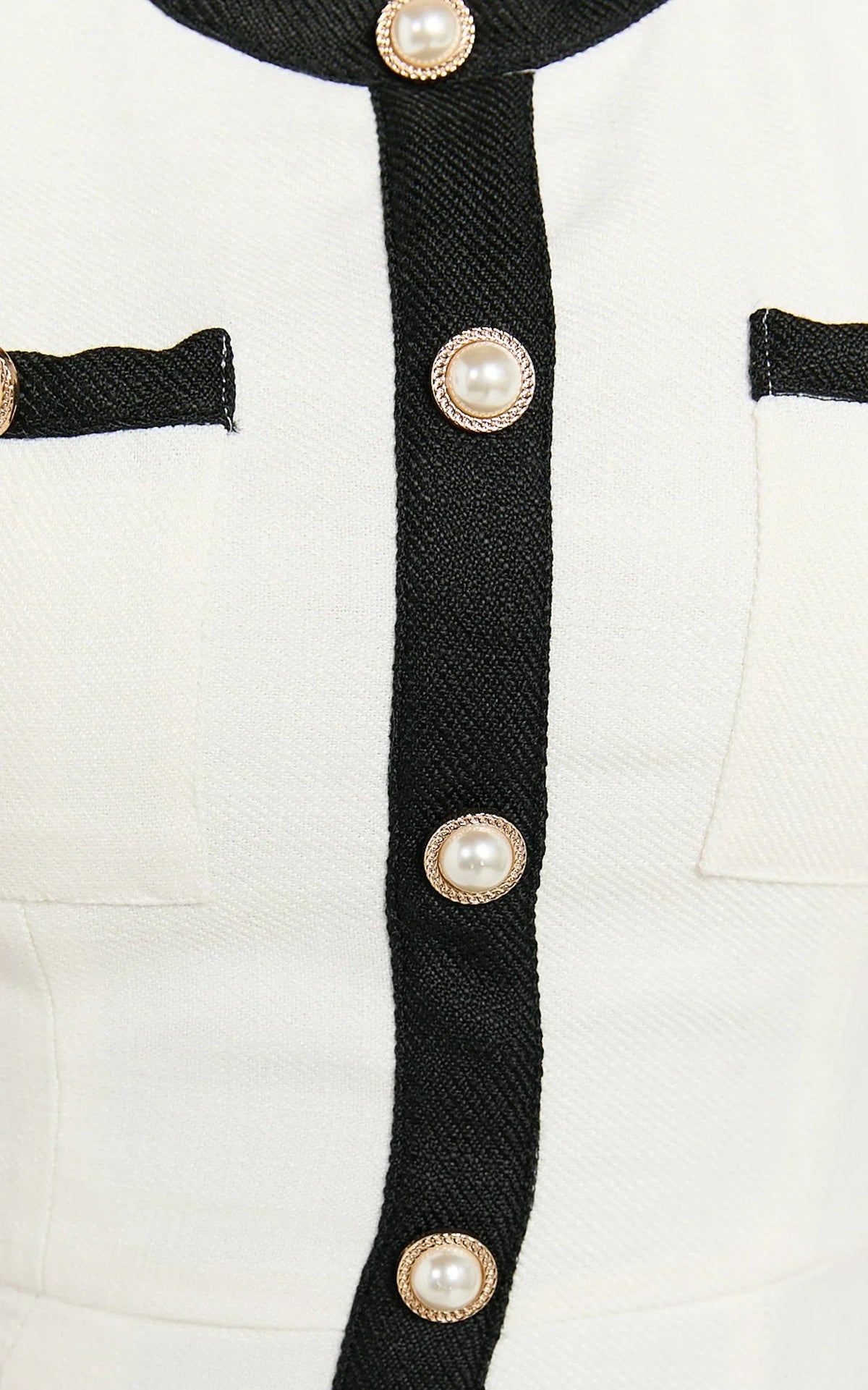 River Mini Dress - Boucle Button Through A Line Dress with Hardware Detail in White