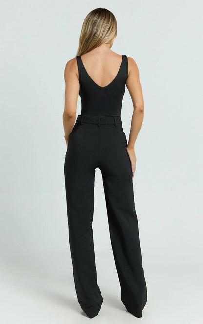 Sally Pants - Mid Waisted Straight Leg Tailored Pants in Black