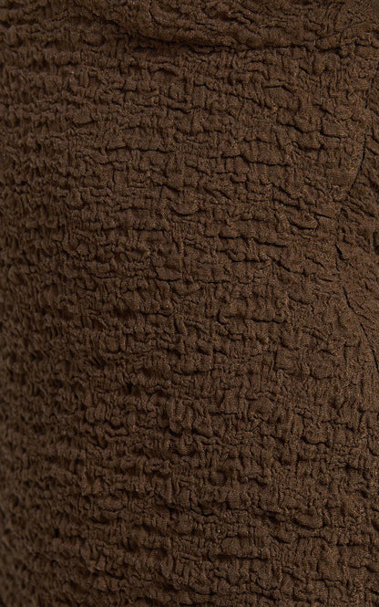 Portia Mini Dress - V Neck Textured Jersey Bodycon Mini Dress in Chocolate