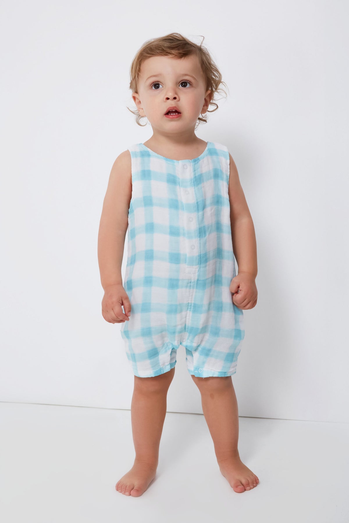 Blue Painted Gingham Shortie Romper