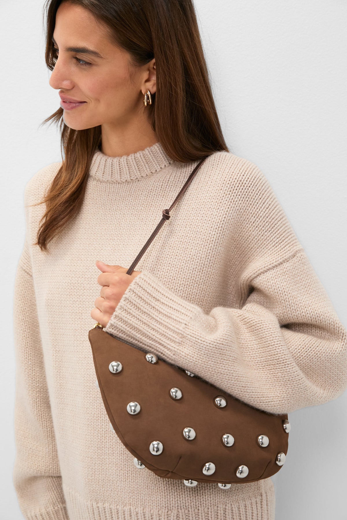 Choco Bar Smooth Nubuck with Studs Lune Bag
