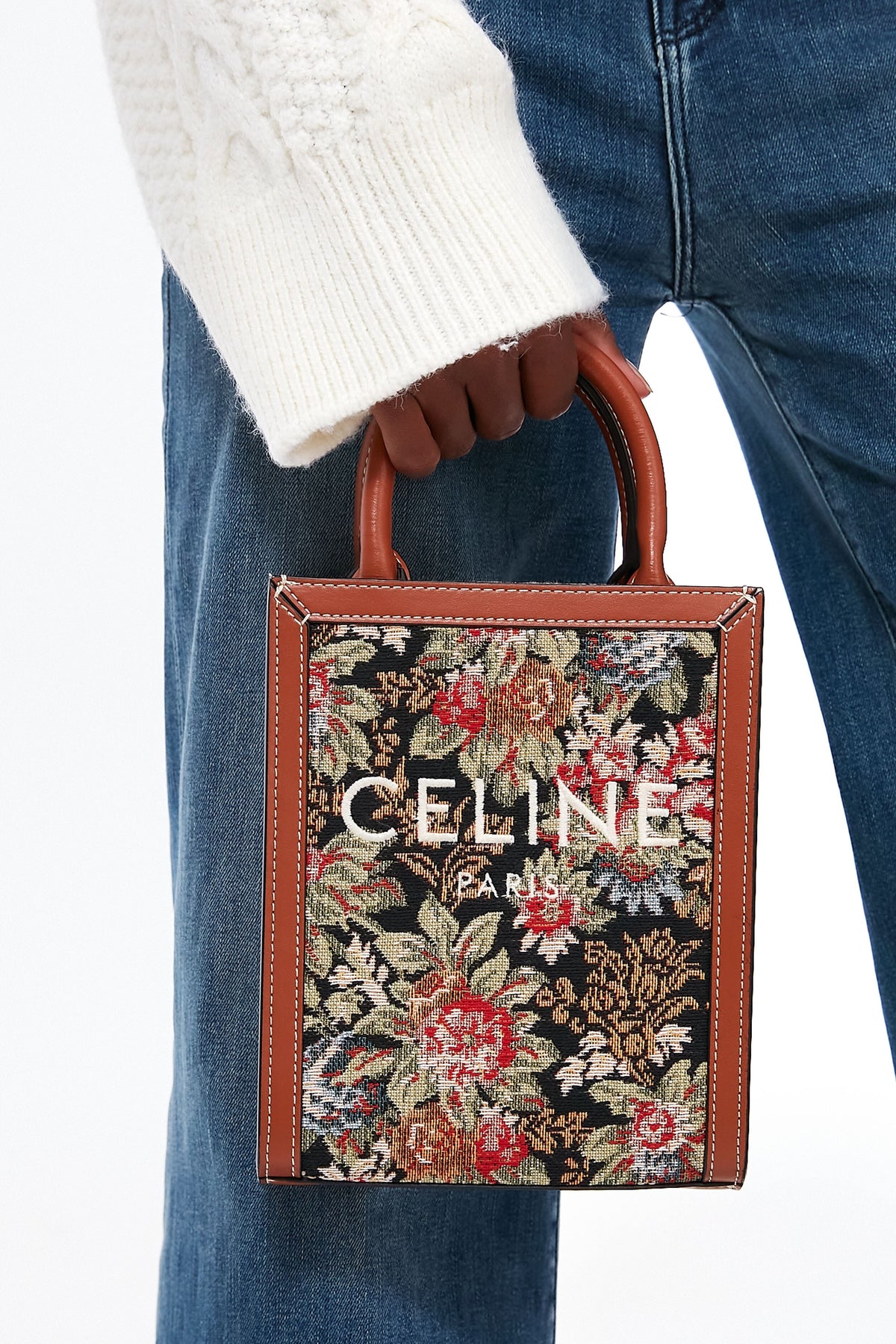 Celine Small Vertical Cabas Tote in Printed Canvas and Calfskin