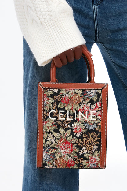 Celine Small Vertical Cabas Tote in Printed Canvas and Calfskin