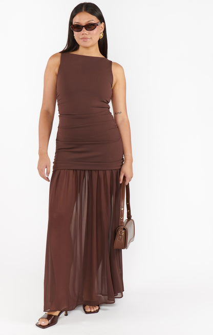Aria Maxi Dress ~ Chocolate Stretch Chiffon