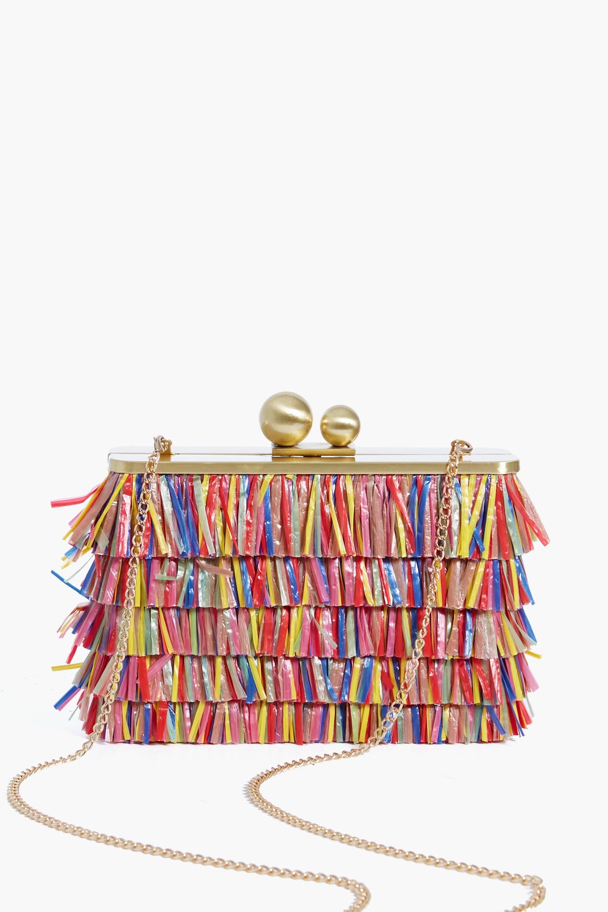 Carlita Carnivale Raffia Fringed Clutch