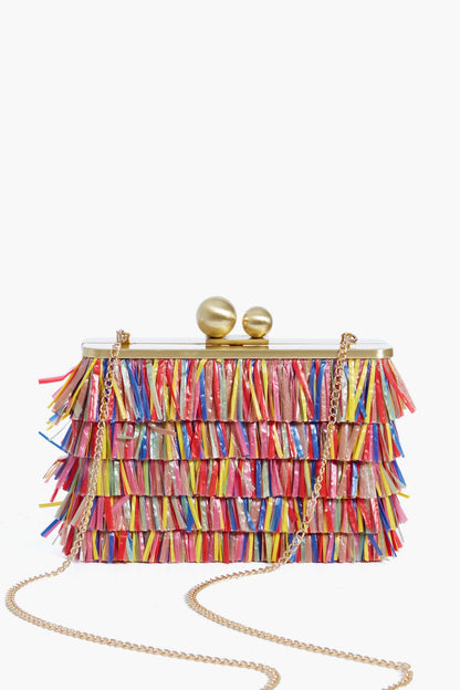 Carlita Carnivale Raffia Fringed Clutch
