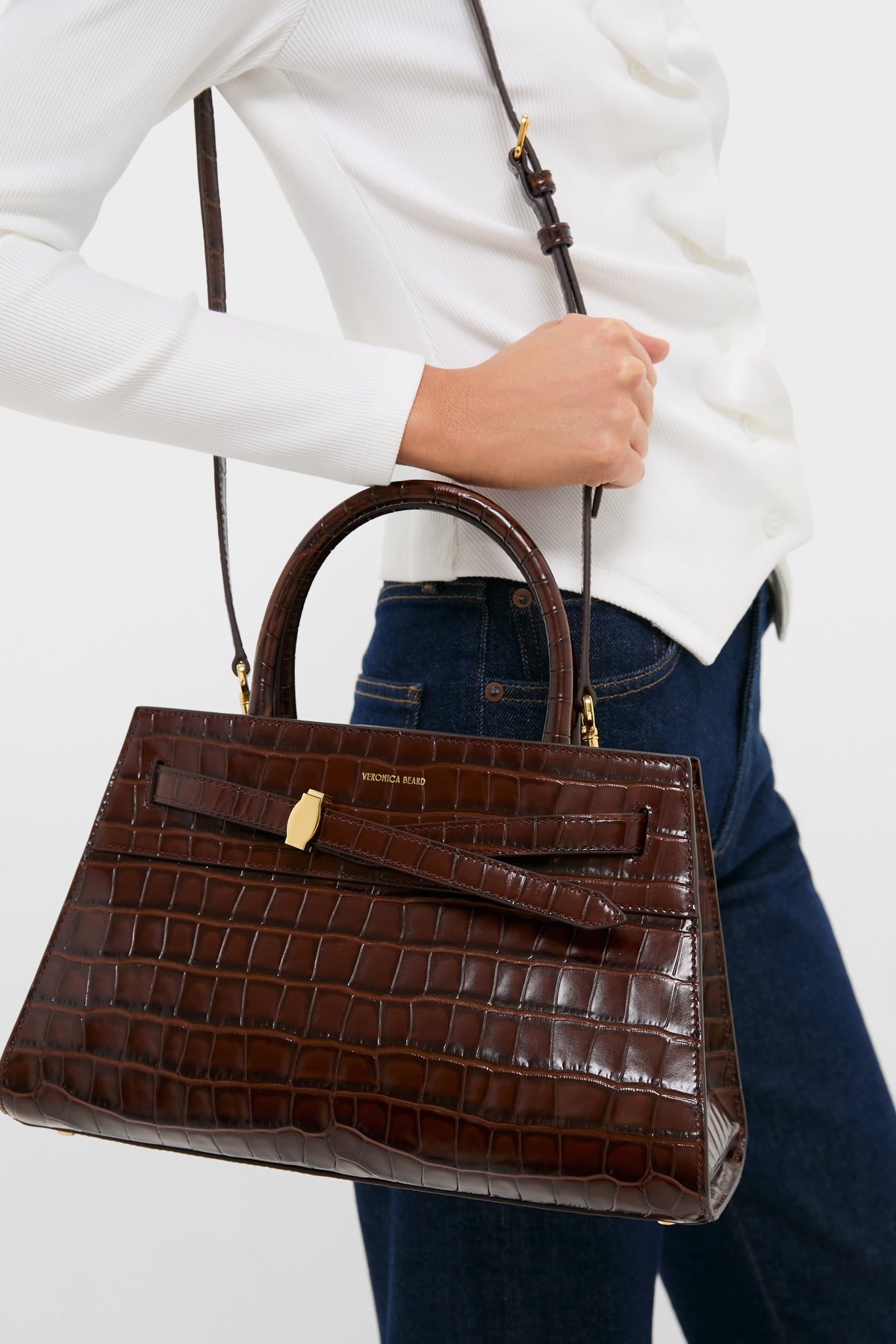 Chestnut Croc Embossed Veronica Beard Dash Bag