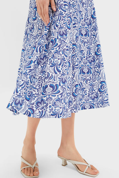 Blue Linen Floral Open Back Lawson Bustier Maxi Dress