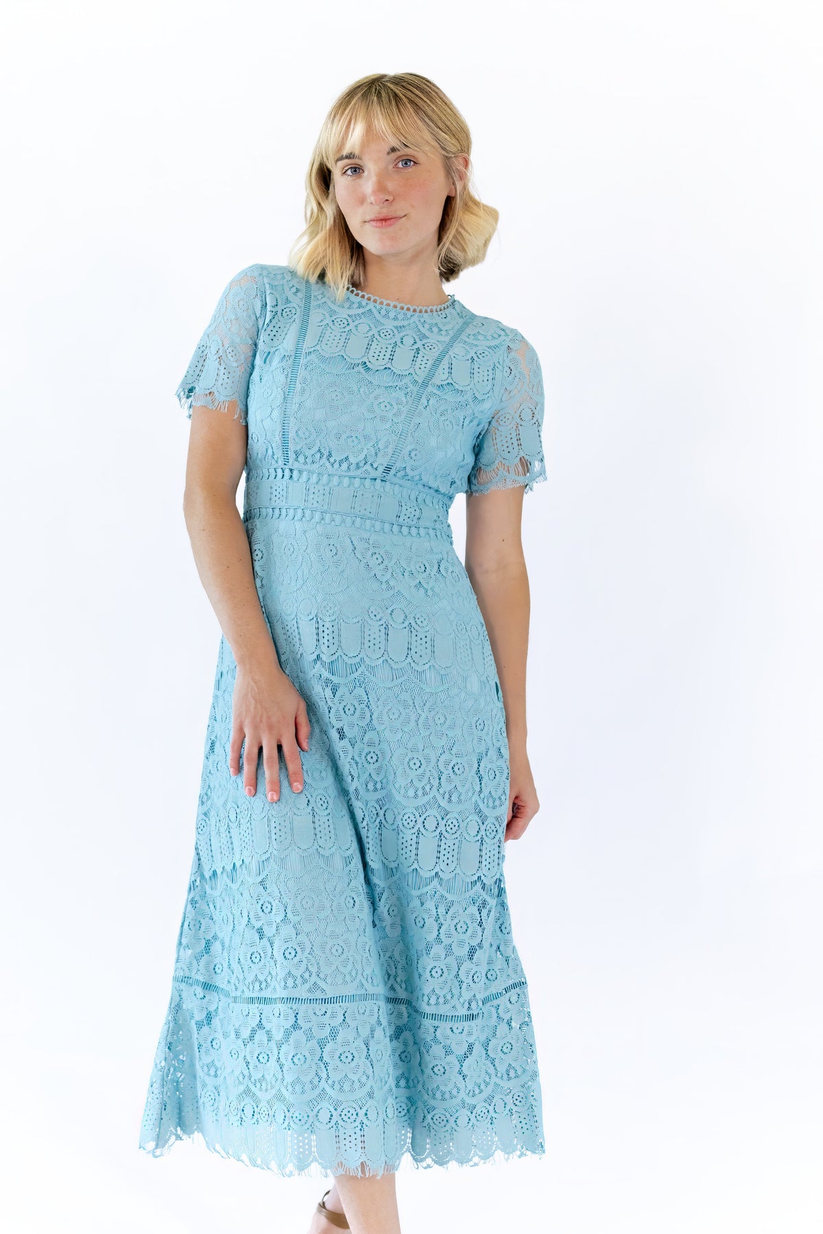 Joy Scalloped Lace Dress · Teal
