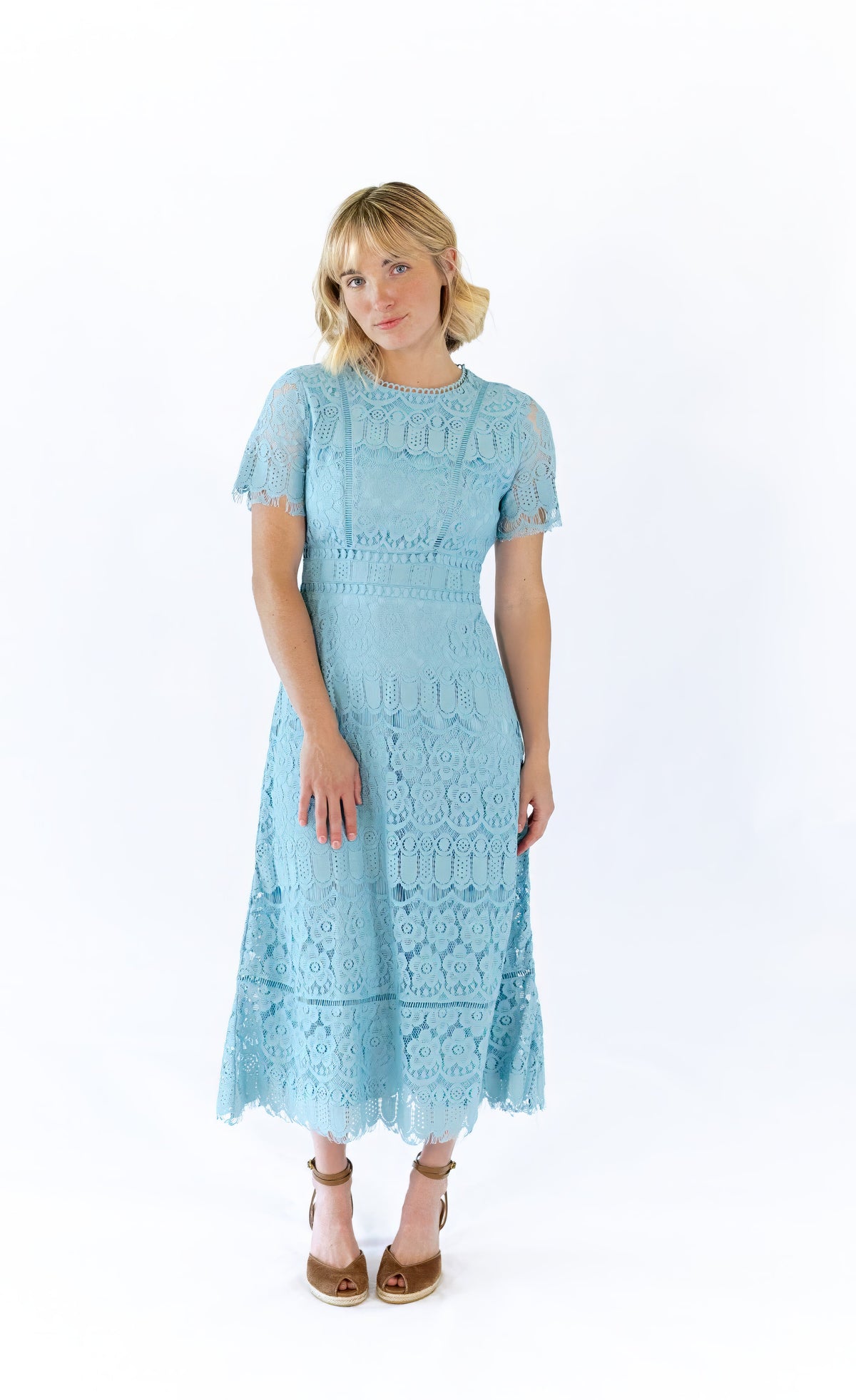 Joy Scalloped Lace Dress · Teal