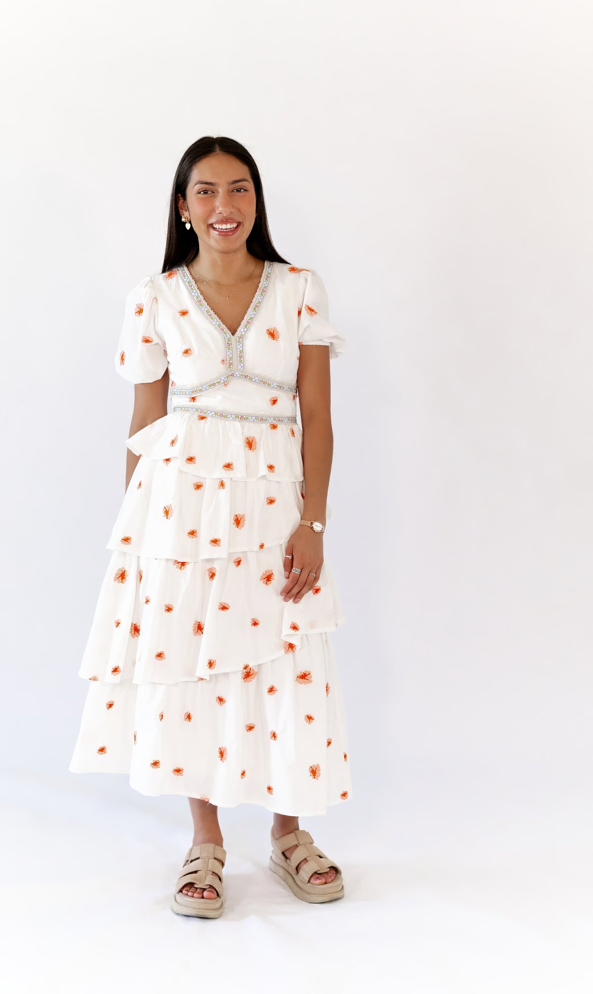 Nappa Embroidered Tiered Dress