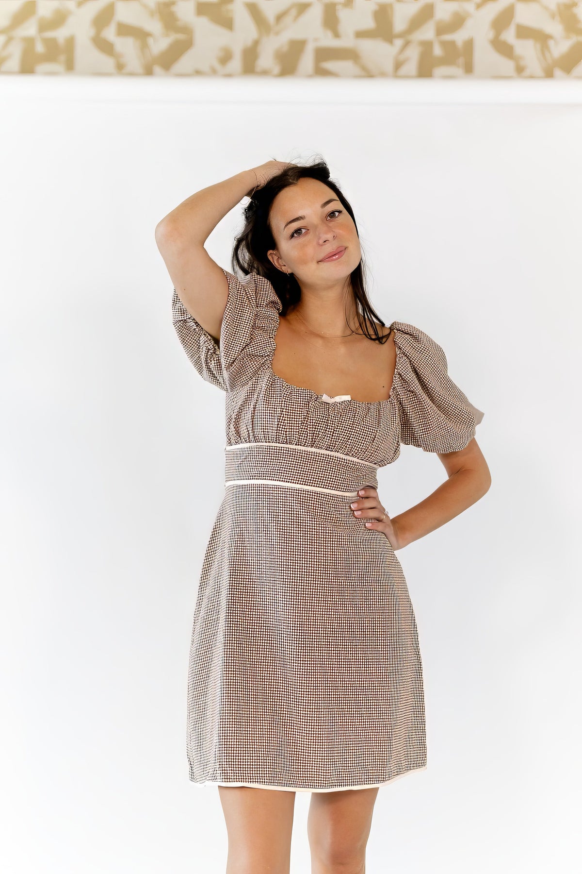 Tory Gingham Lace Up Back Dress