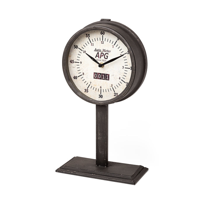 Attalack II Black Metal Round Face Table Clock