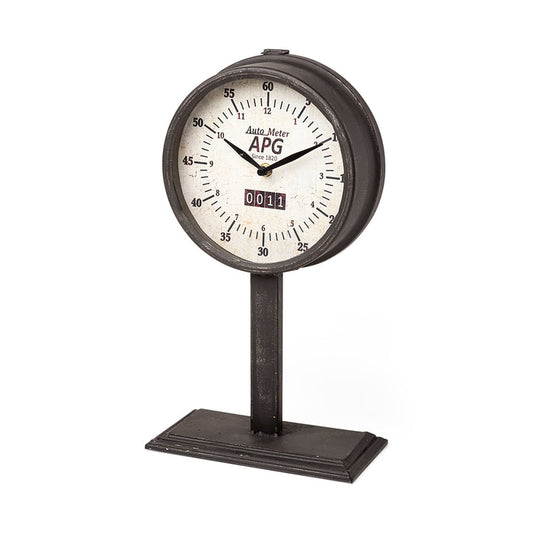 Attalack II Black Metal Round Face Table Clock