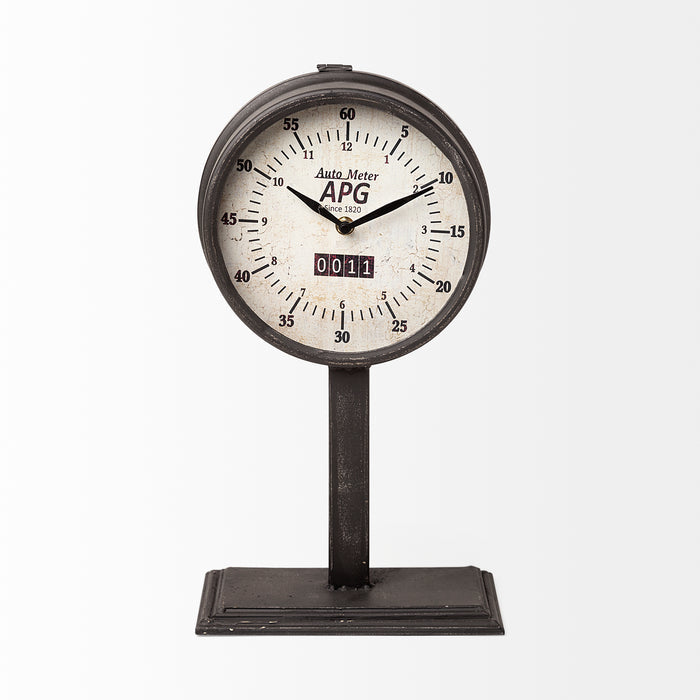 Attalack II Black Metal Round Face Table Clock