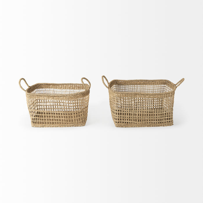 Bellisa 18.5L x 14.6W x 11.0H (Set of 2) Medium Brown Seagrass Rectangular Basket W/ Handles