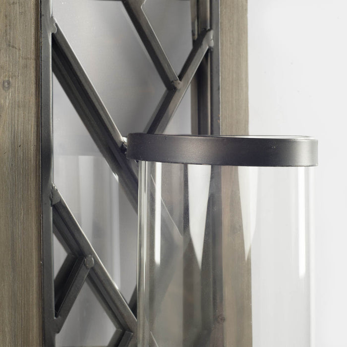 Benji 24"H Brown Wood Frame Black Metal Accent Mirrored Wall Candle Holder