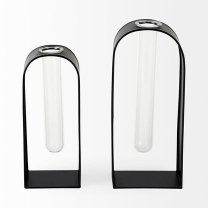 Boyer 5.1L x 3.0W x 12.0H Black Metal W/Glass Set of Two Test Tube Decorative Objects