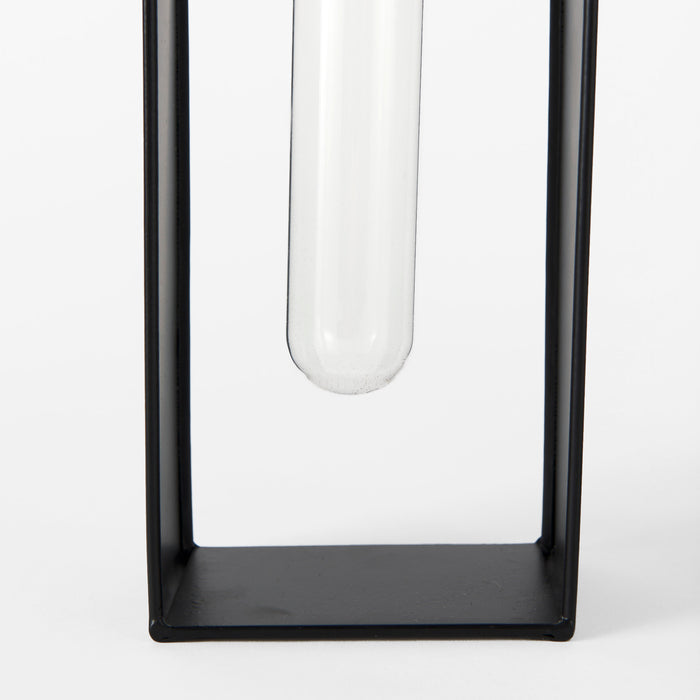 Boyer 5.1L x 3.0W x 12.0H Black Metal W/Glass Set of Two Test Tube Decorative Objects