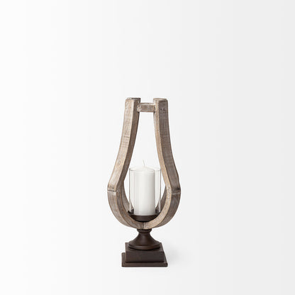 Brillion Small Rustic Wood Metal Table Candle Holder