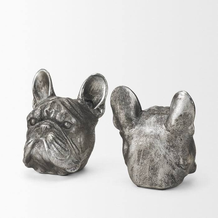 Bruno (Set of 2) 5L x 5W Silver American Bulldog Bookends