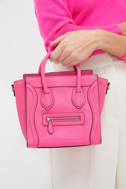 CELINE Pink Leather Mini Luggage Shoulder Bag