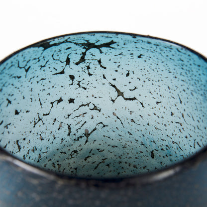 Caspian II Short Blue Glass Antiqued Brass Bottom Vase