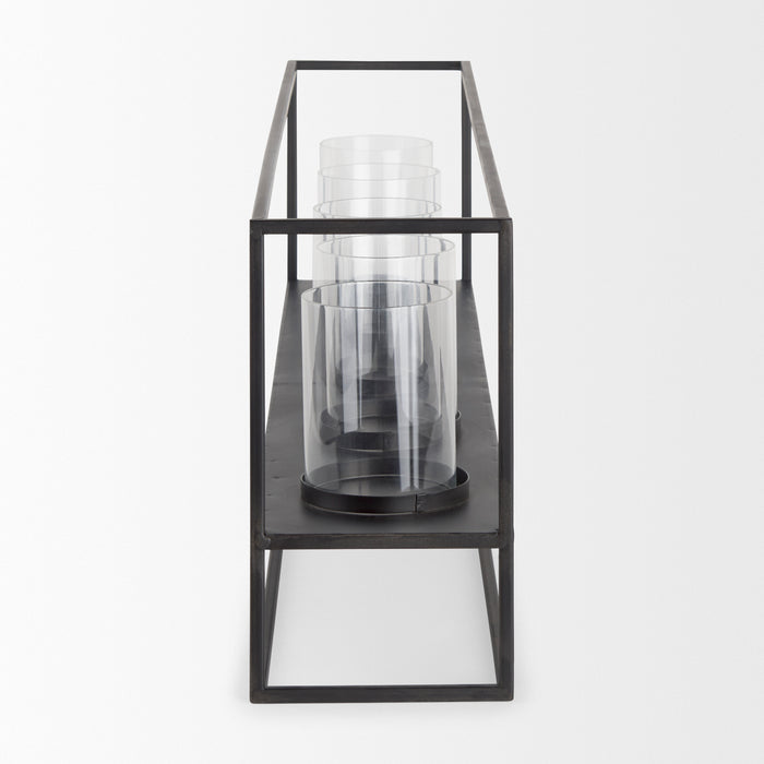 Cindy 5 Candle Matte Black Metal Hurricane Glass Tabletop Candle Holder