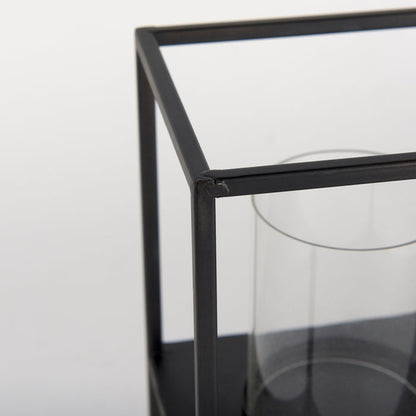 Cindy 5 Candle Matte Black Metal Hurricane Glass Tabletop Candle Holder