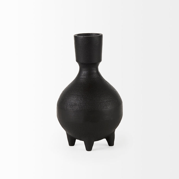 Cyrus Black Spherical Vase W/ Flute Decorative Object