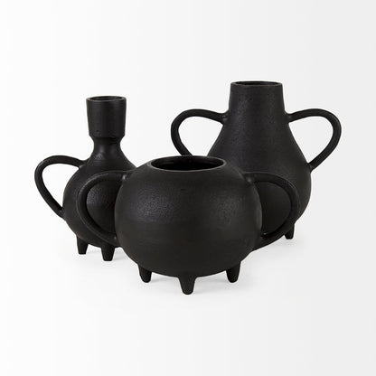 Cyrus Black Spherical Vase W/ Flute Decorative Object
