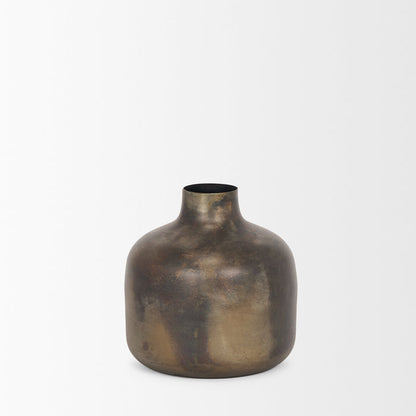 Daya Short Antiqued Gold Metal Vase