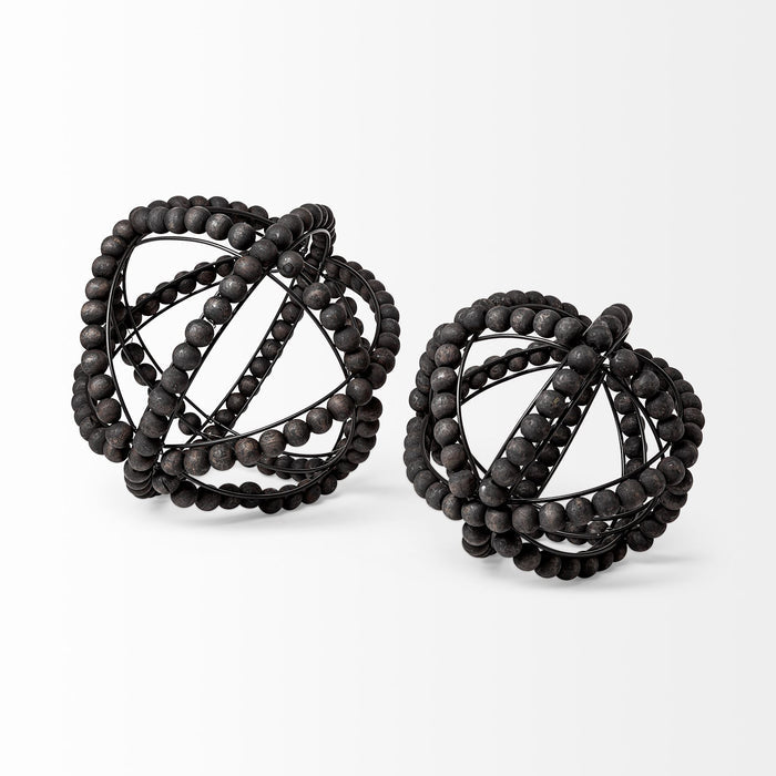 Earnhardt I Small 9L x 9W Black Wooden Beaded Orb