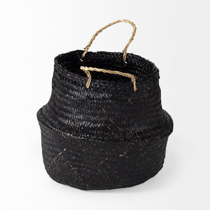 Ella 9.8L x 9.8W x 11.0H (Set of 3) Black Seagrass Basket W/ Light Brown Handles