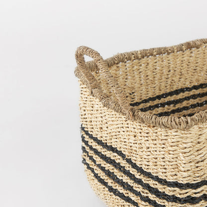 Emma 17.3L x 13.0W x 11.0H (Set of 2) Light Brown Seagrass Rectangular Basket W/ Black Stripes