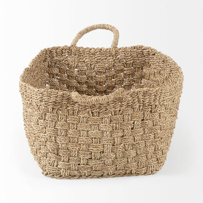Emra 17.3L x 11.8W x 7.9H (Set of 3) Light Brown Seagrass Rectangular Basket W/ Handles