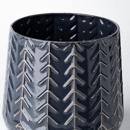 Gemma I Metal Glossy Dark Blue Chevron Vase
